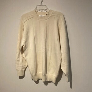 Cotton Traders mens knit sweater size large vintage cream 100% cotton fireside
